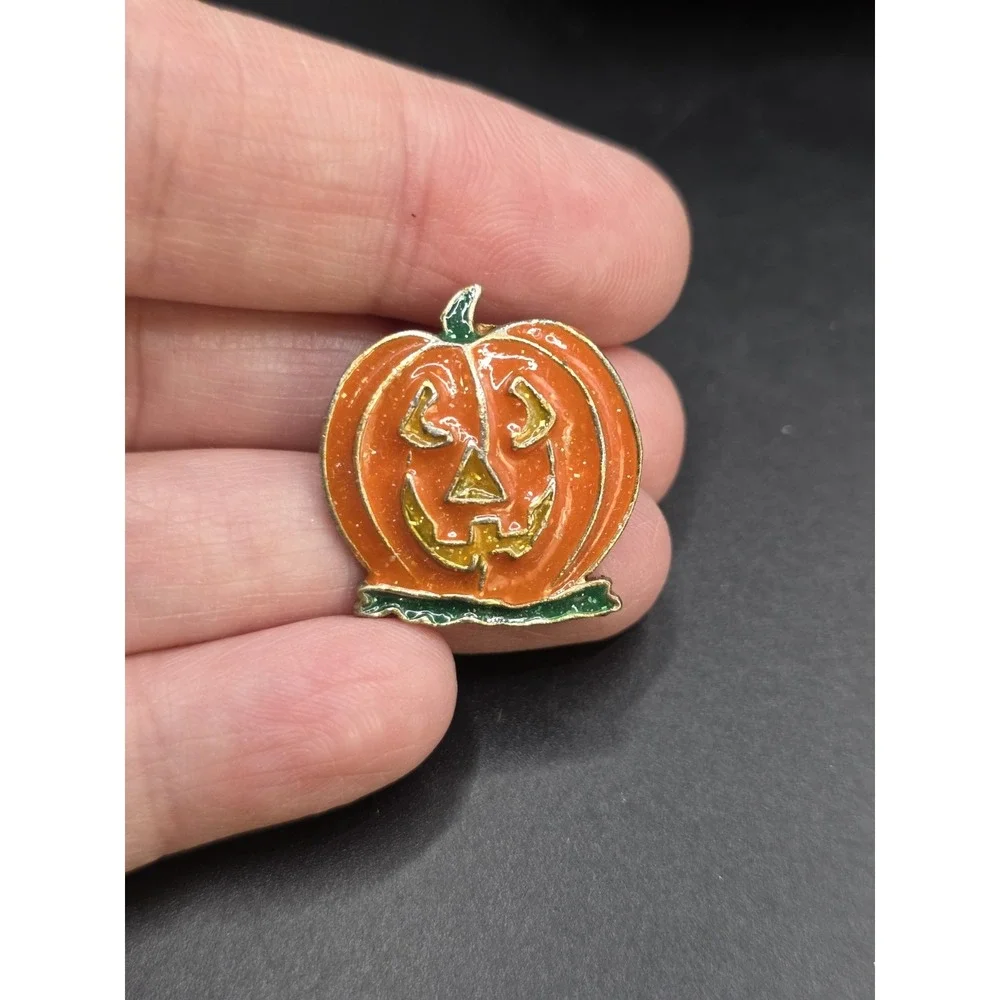Jack-O-Lantern Sparkling Enamel Gold Tone Pin/Brooch